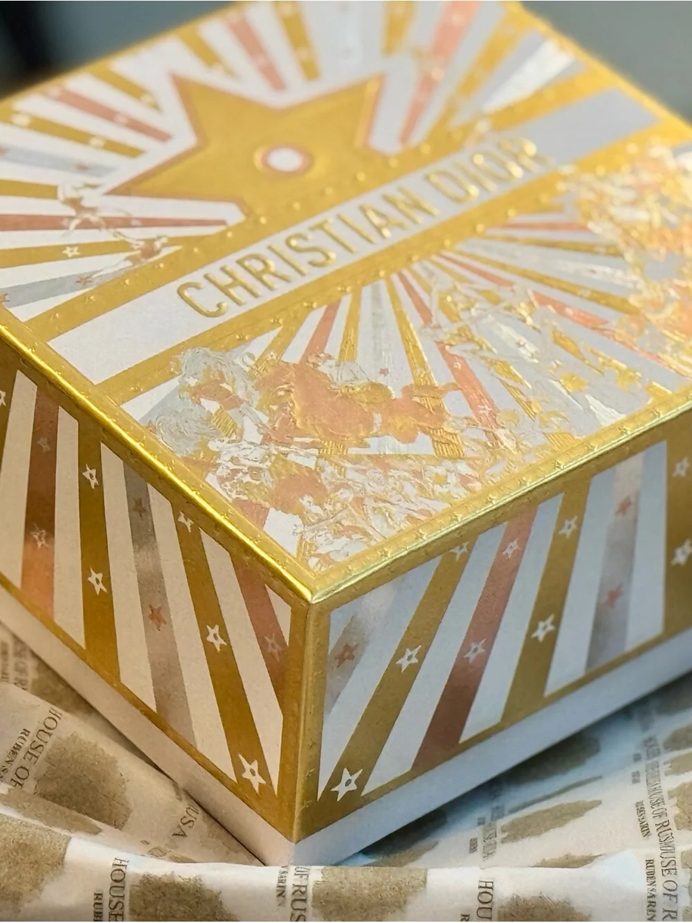 Dior Ltd Edition Gold & White Decorative Favor Box with ballet culture embossed